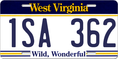 WV license plate 1SA362