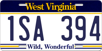 WV license plate 1SA394