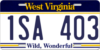 WV license plate 1SA403