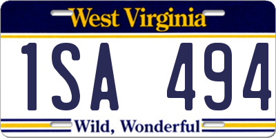 WV license plate 1SA494