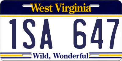 WV license plate 1SA647