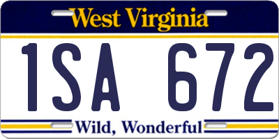 WV license plate 1SA672