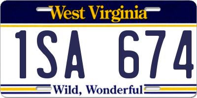 WV license plate 1SA674