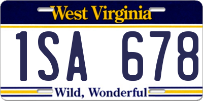 WV license plate 1SA678