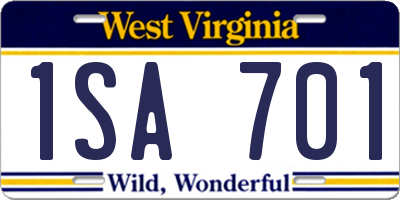 WV license plate 1SA701