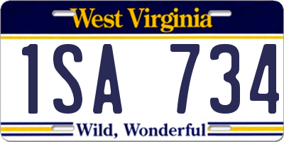 WV license plate 1SA734