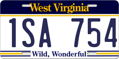 WV license plate 1SA754