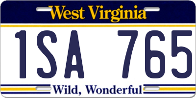 WV license plate 1SA765