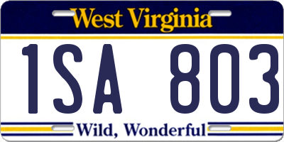 WV license plate 1SA803