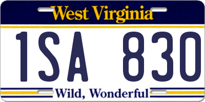 WV license plate 1SA830