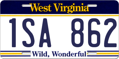 WV license plate 1SA862