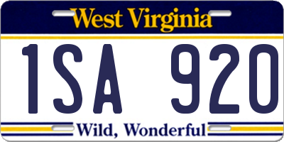 WV license plate 1SA920