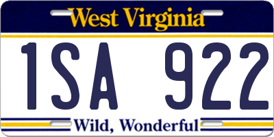 WV license plate 1SA922