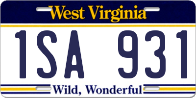 WV license plate 1SA931