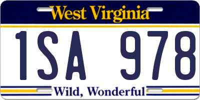 WV license plate 1SA978