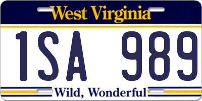 WV license plate 1SA989