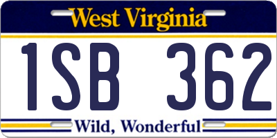 WV license plate 1SB362