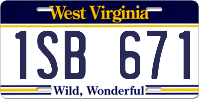WV license plate 1SB671