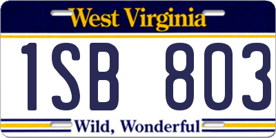 WV license plate 1SB803