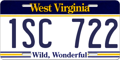 WV license plate 1SC722