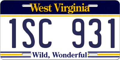 WV license plate 1SC931