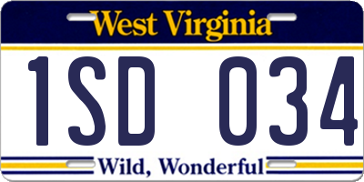 WV license plate 1SD034