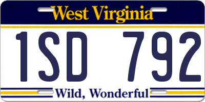 WV license plate 1SD792