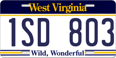 WV license plate 1SD803