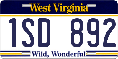 WV license plate 1SD892