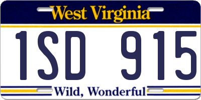WV license plate 1SD915