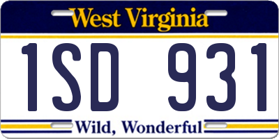 WV license plate 1SD931