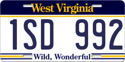 WV license plate 1SD992