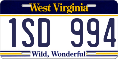 WV license plate 1SD994