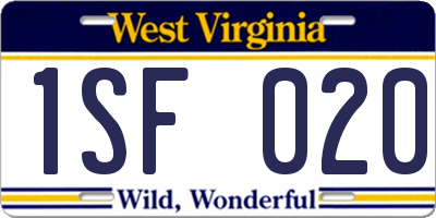 WV license plate 1SF020