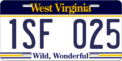 WV license plate 1SF025