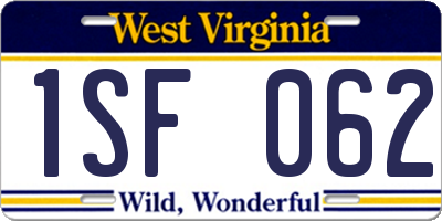 WV license plate 1SF062
