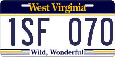 WV license plate 1SF070