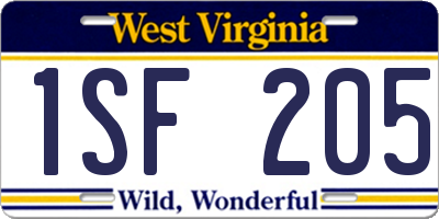 WV license plate 1SF205