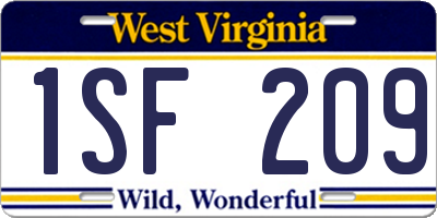 WV license plate 1SF209