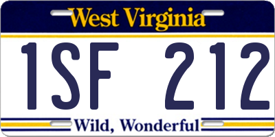 WV license plate 1SF212