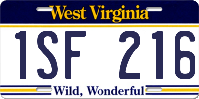 WV license plate 1SF216