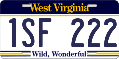 WV license plate 1SF222