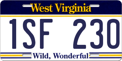 WV license plate 1SF230
