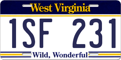 WV license plate 1SF231