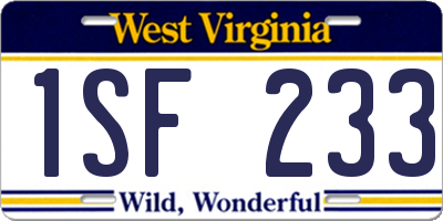 WV license plate 1SF233