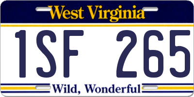 WV license plate 1SF265