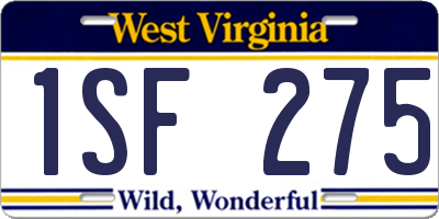 WV license plate 1SF275