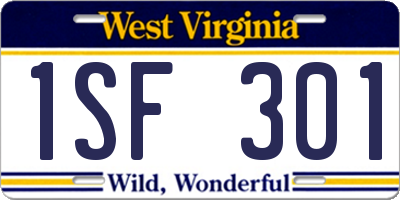 WV license plate 1SF301