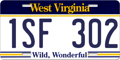 WV license plate 1SF302