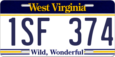 WV license plate 1SF374